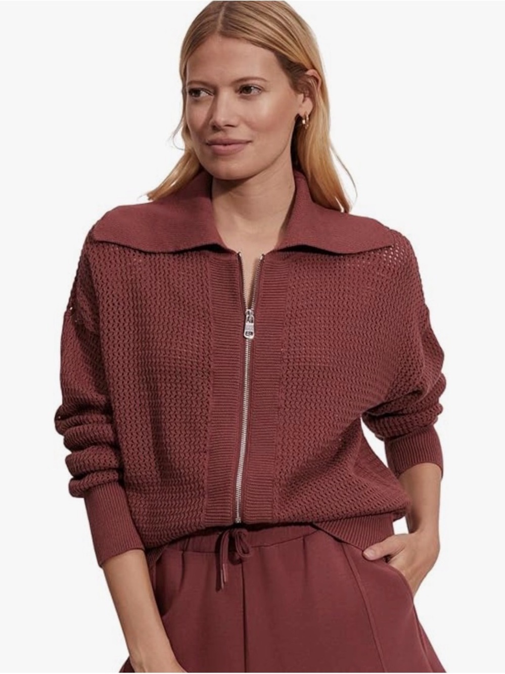 Varley Fairfield Knit Jacket Size Small Apple Butter